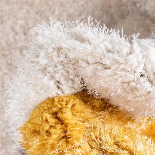 Handcrafted Super Soft Microfiber Shaggy Yellow Silver Ivory Box Shape Carpet Nuha Rugs