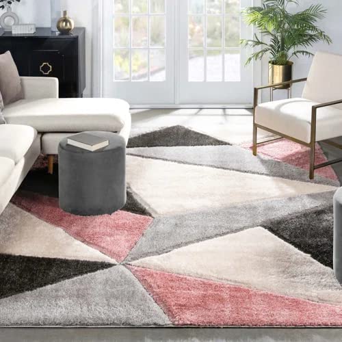 Handcrafted Super Soft Microfiber Shaggy Pink Black Silver Ivory Carpet Nuha Rugs