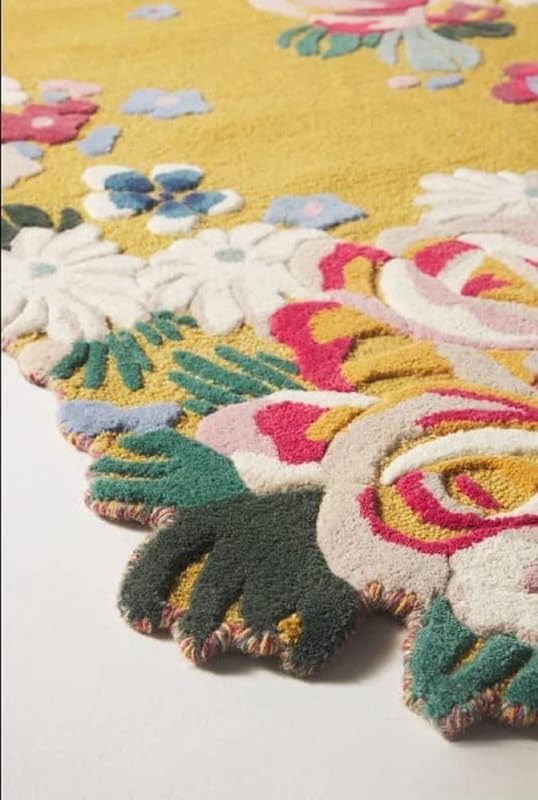 Handtufted Soft Wool Yellow Flower Carpet Nuha Rugs