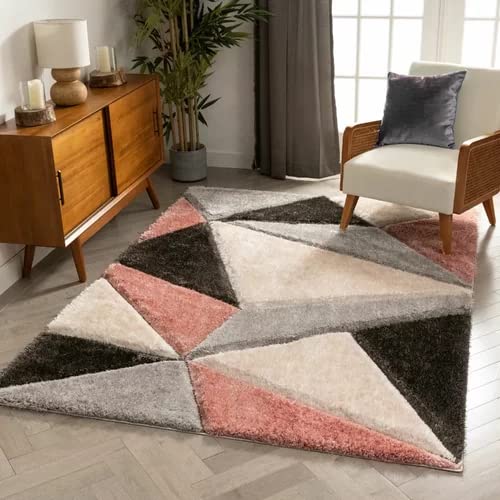 Handcrafted Super Soft Microfiber Shaggy Pink Black Silver Ivory Carpet Nuha Rugs