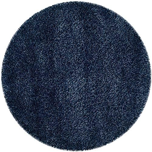 Handcrafted Super Soft Microfiber Shaggy Navy Blue Plain Round Carpet Nuha Rugs