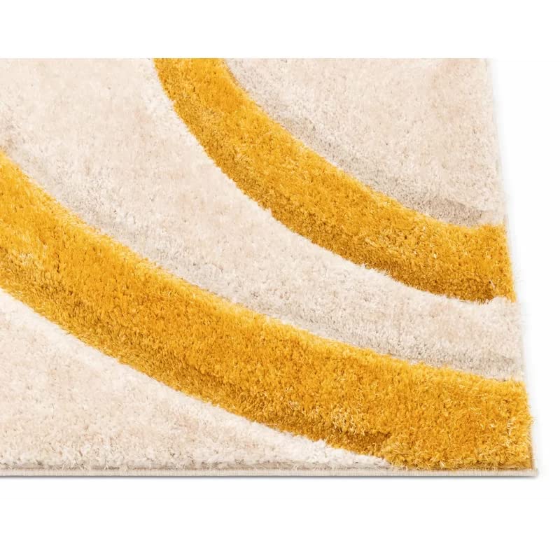 Handcrafted Super Soft Microfiber Shaggy Yellow Silver Ivory Ring Shape Carpet Nuha Rugs