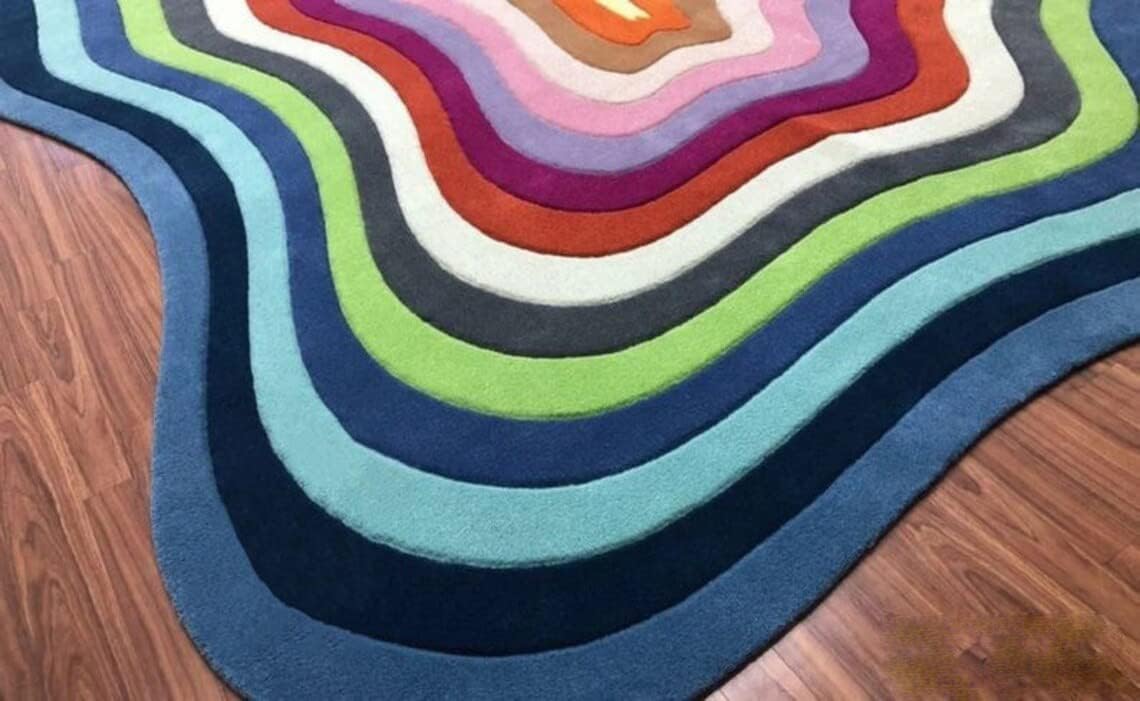 Irregular Shaped Handmade Wool Rug | Modern Colourful Stripe Premium Area Rug Perfect for Home Decor Nuha Rugs