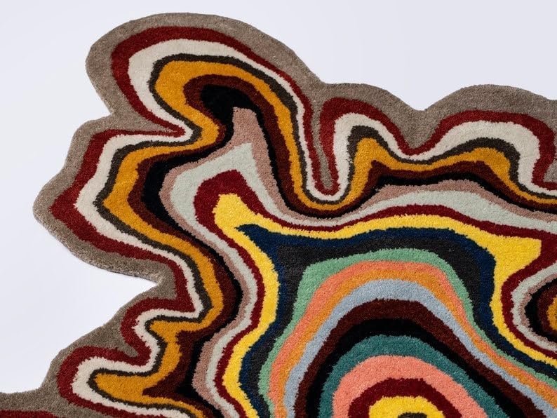Irregular Shaped Handmade Wool Rug | Modern Colourful Stripe Premium Area Rug Perfect for Home Decor Nuha Rugs