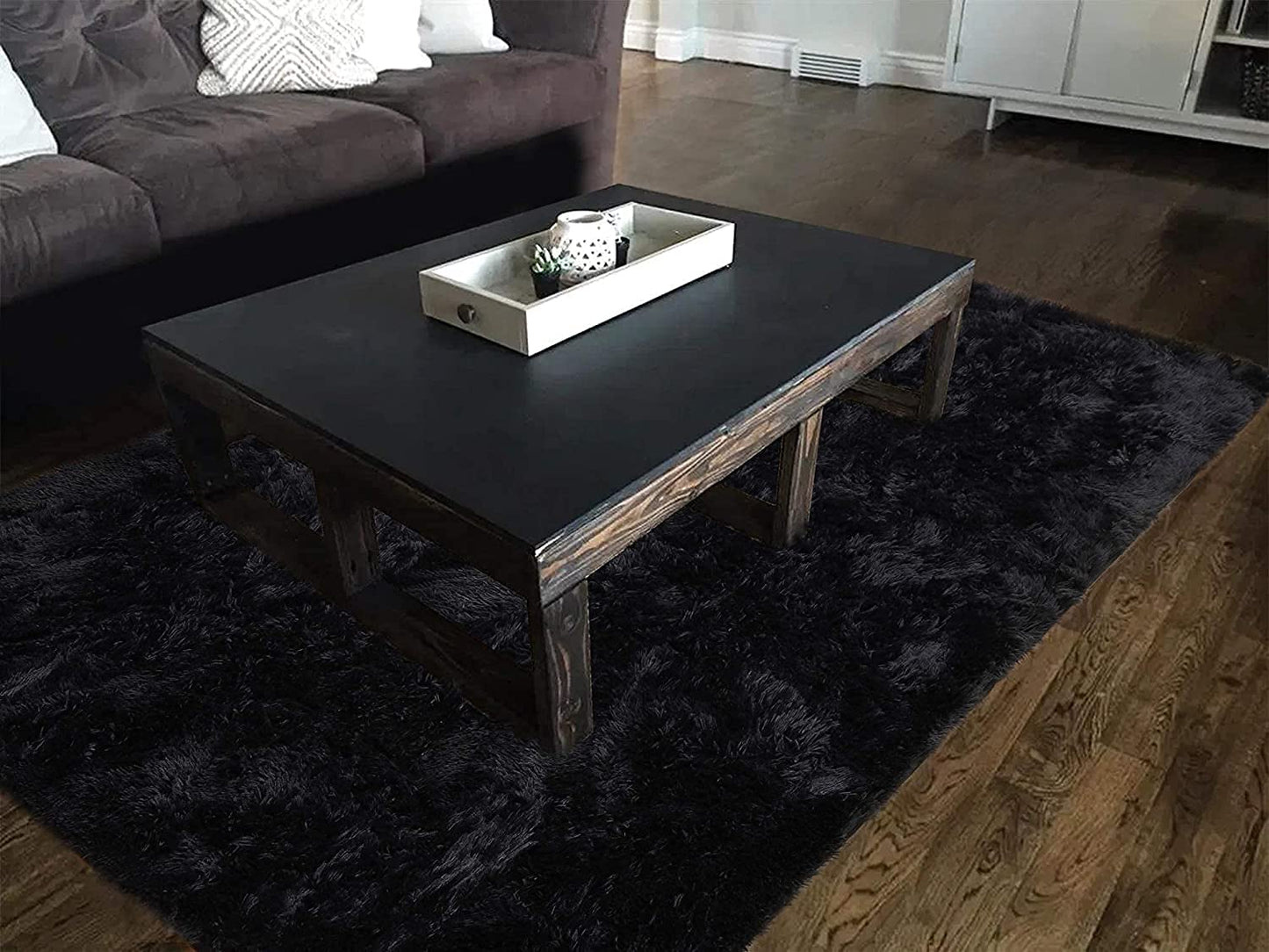 Handcrafted Super Soft Microfiber Shaggy Black Carpet Nuha Rugs