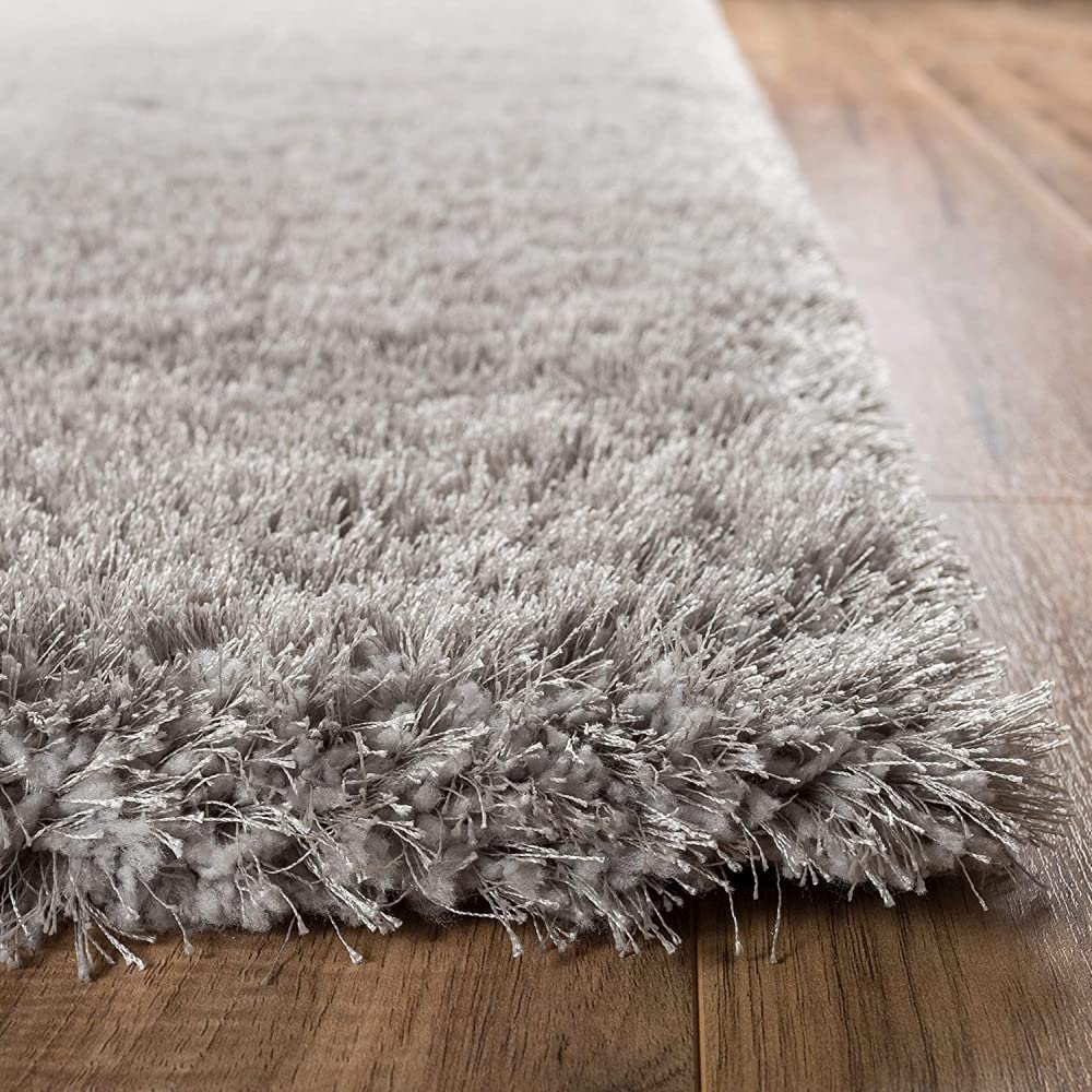 Handcrafted Super Soft Microfiber Shaggy Silver Carpet Nuha Rugs