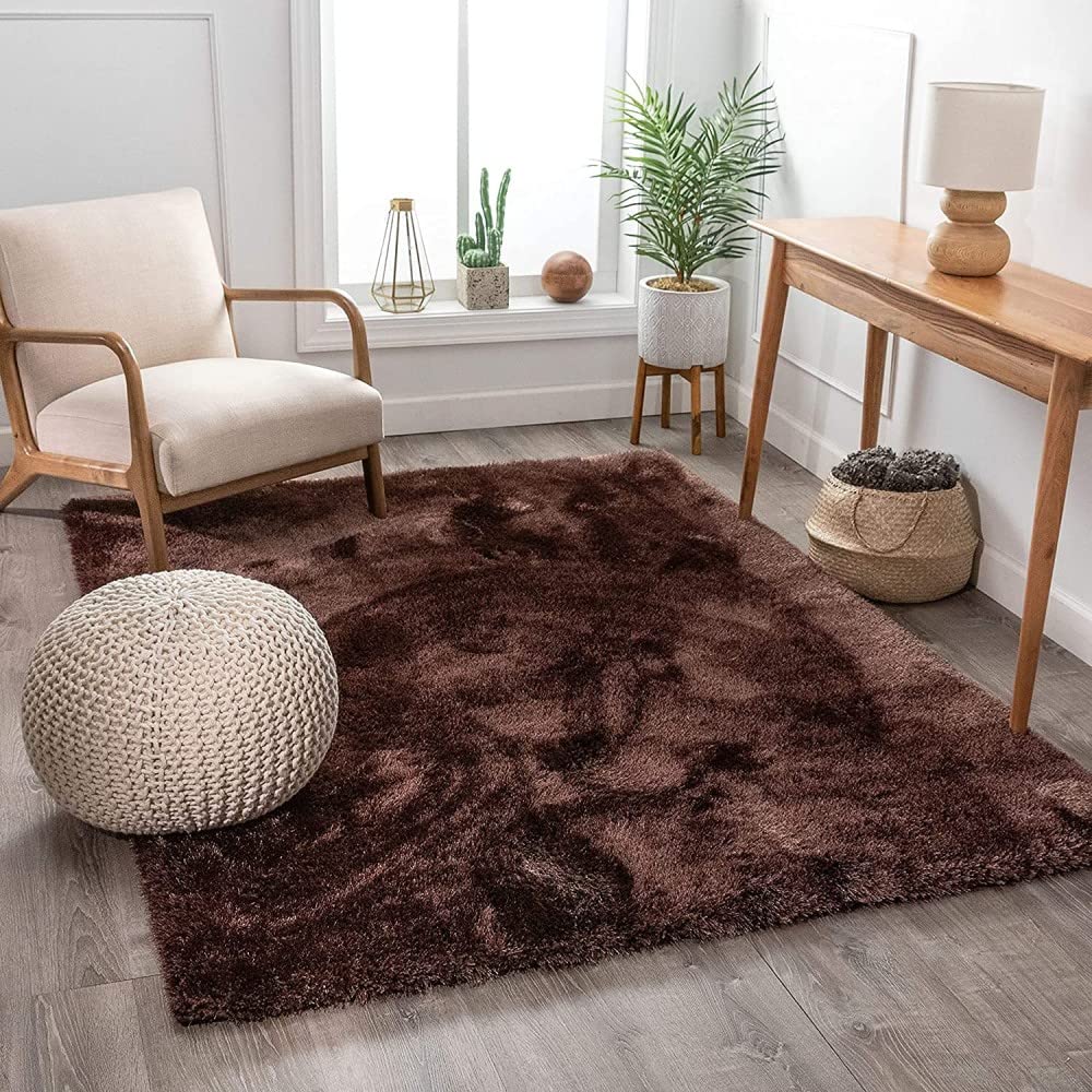 Handcrafted Super Soft Microfiber Shaggy Brown Carpet Nuha Rugs
