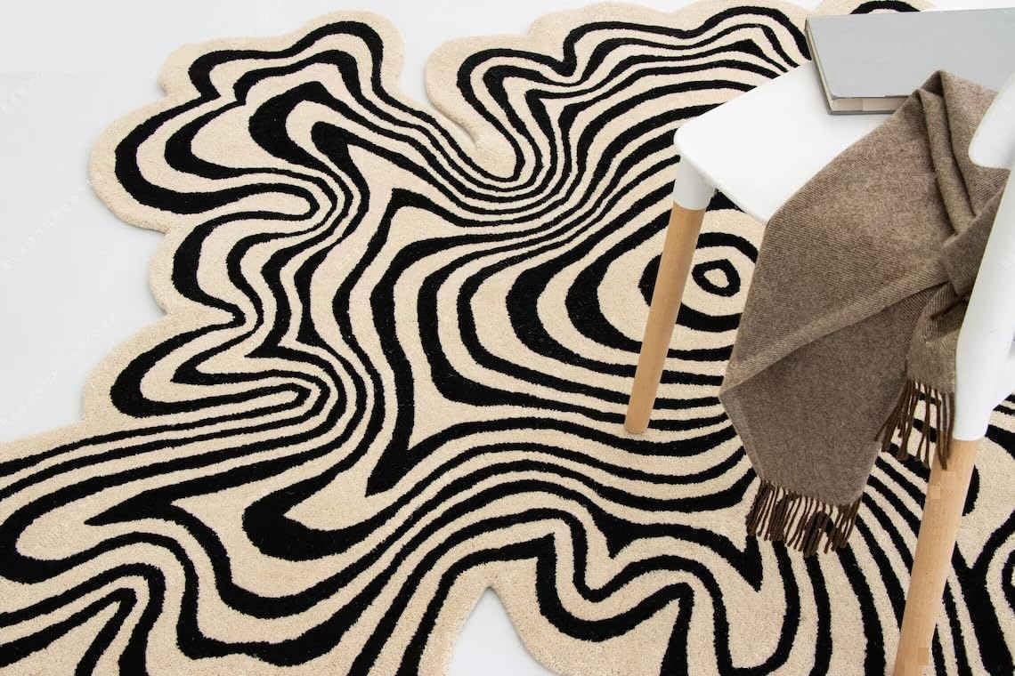 Irregular Shaped Handmade Wool Rug | Modern Colourful Stripe Premium Area Rug Perfect for Home Decor Nuha Rugs