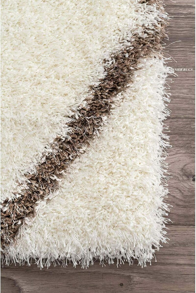 Handcrafted Super Soft Microfiber Shaggy Ivory Beige Trellis Carpet Nuha Rugs