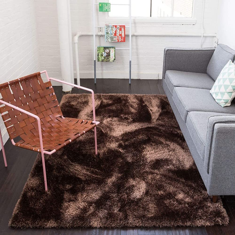 Handcrafted Super Soft Microfiber Shaggy Brown Carpet Nuha Rugs