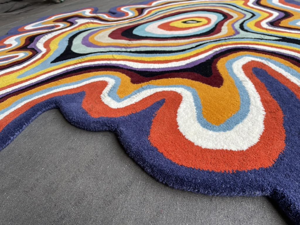 Irregular Shaped Handmade Wool Rug | Modern Colourful Stripe Premium Area Rug Perfect for Home Decor Nuha Rugs