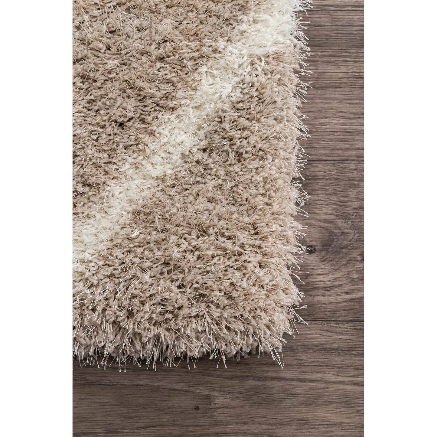 Handcrafted Super Soft Microfiber Shaggy Beige Ivory Trellis Carpet Nuha Rugs