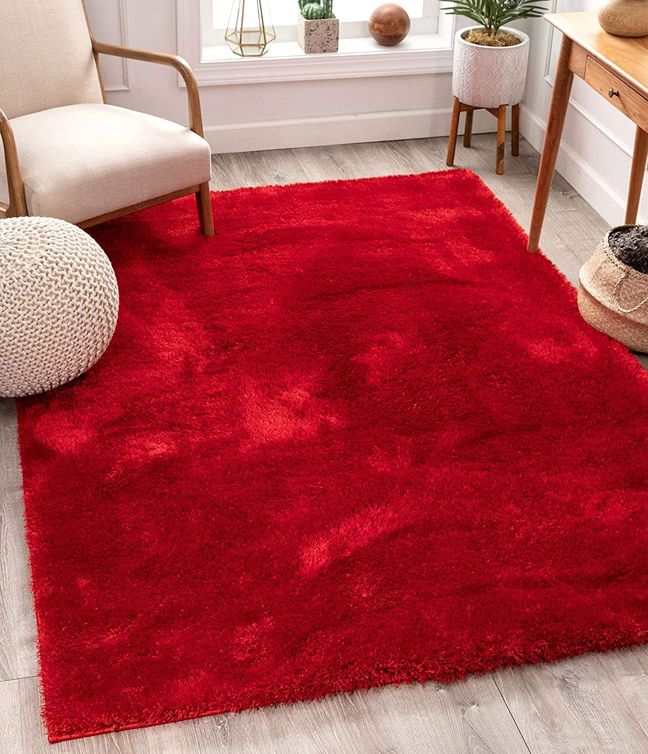 Handcrafted Super Soft Microfiber Shaggy Red Carpet Nuha Rugs