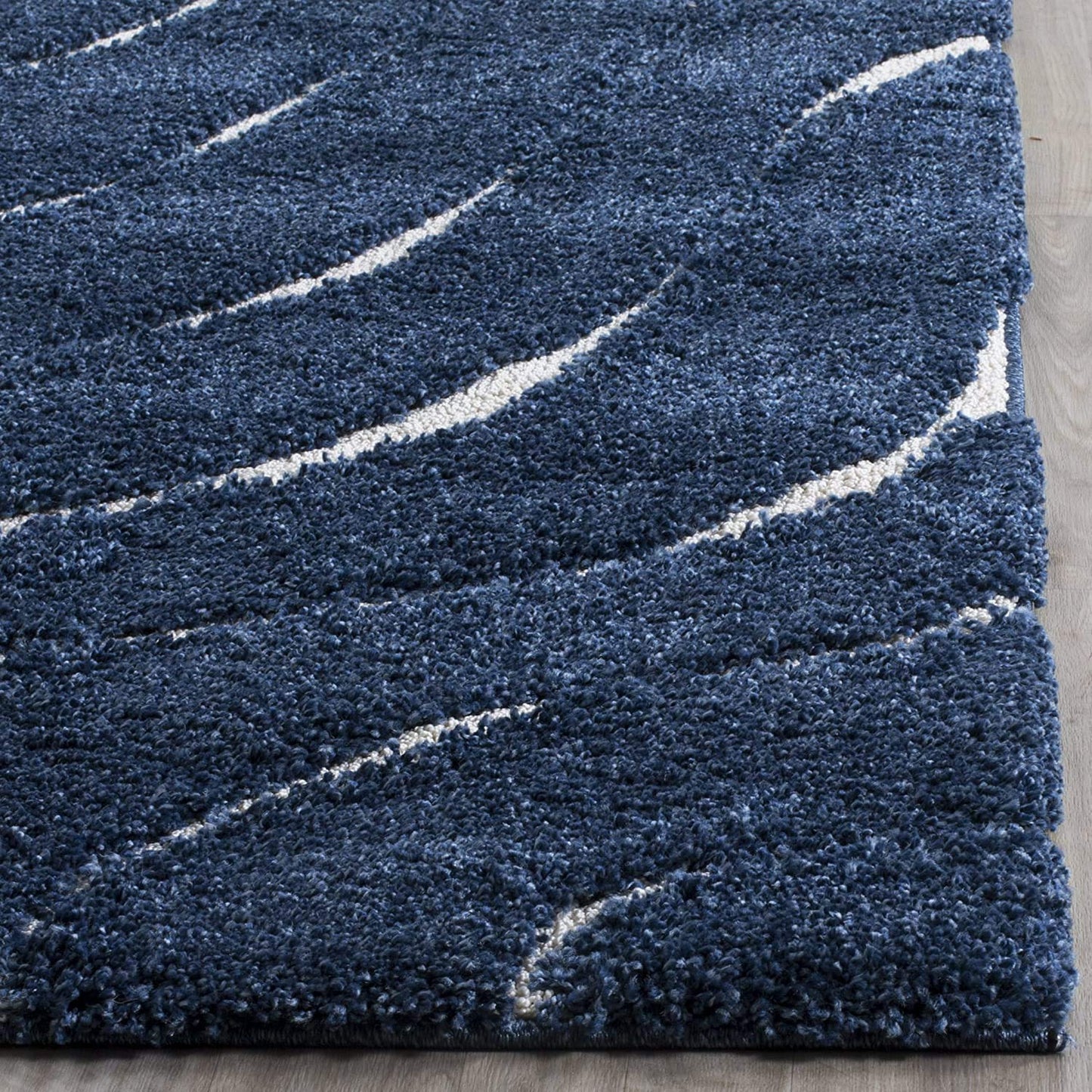 Handcrafted Super Soft Shaggy Navy Blue Ivory Carpet Nuha Rugs