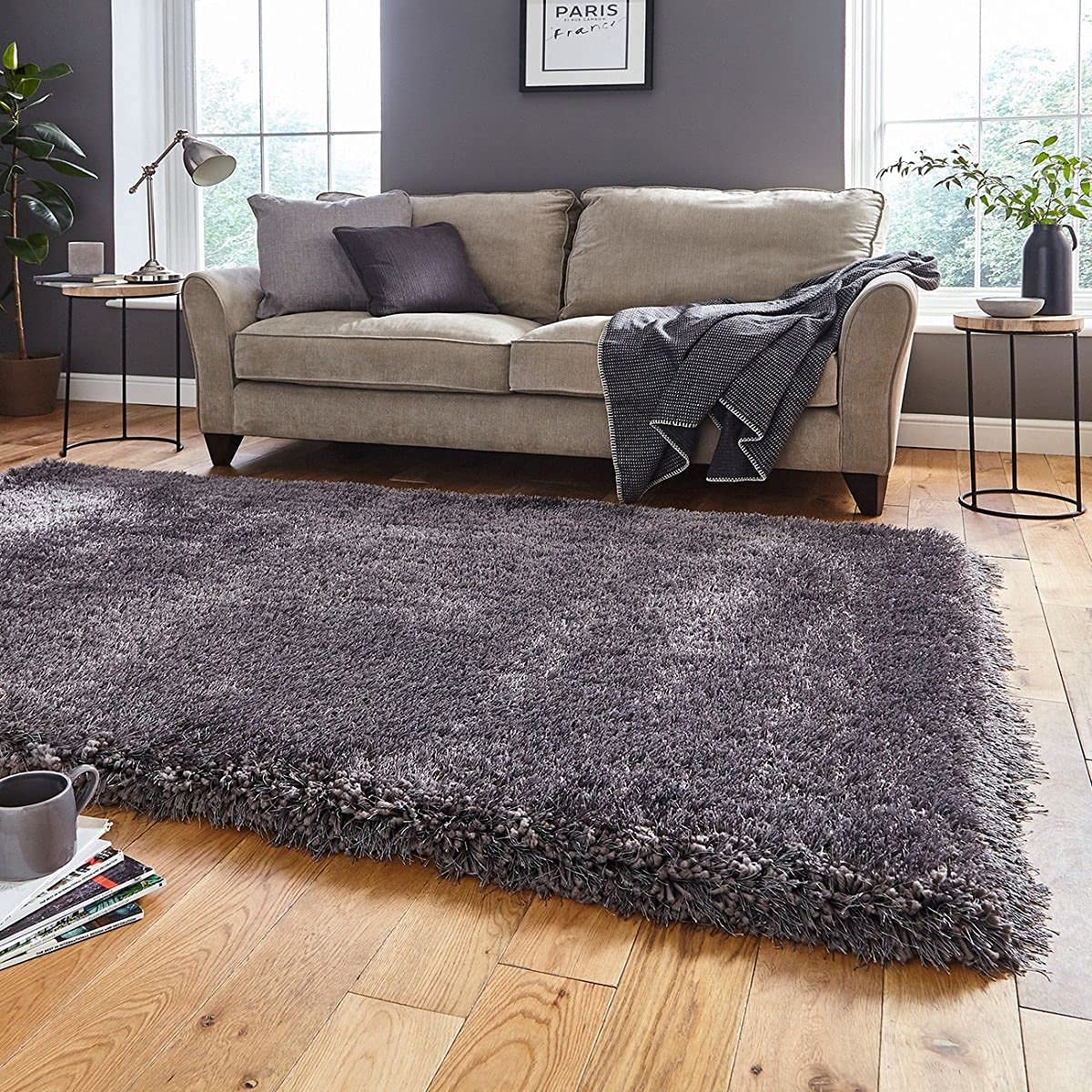 Handcrafted Super Soft Microfiber Shaggy Dark Grey Carpet Nuha Rugs