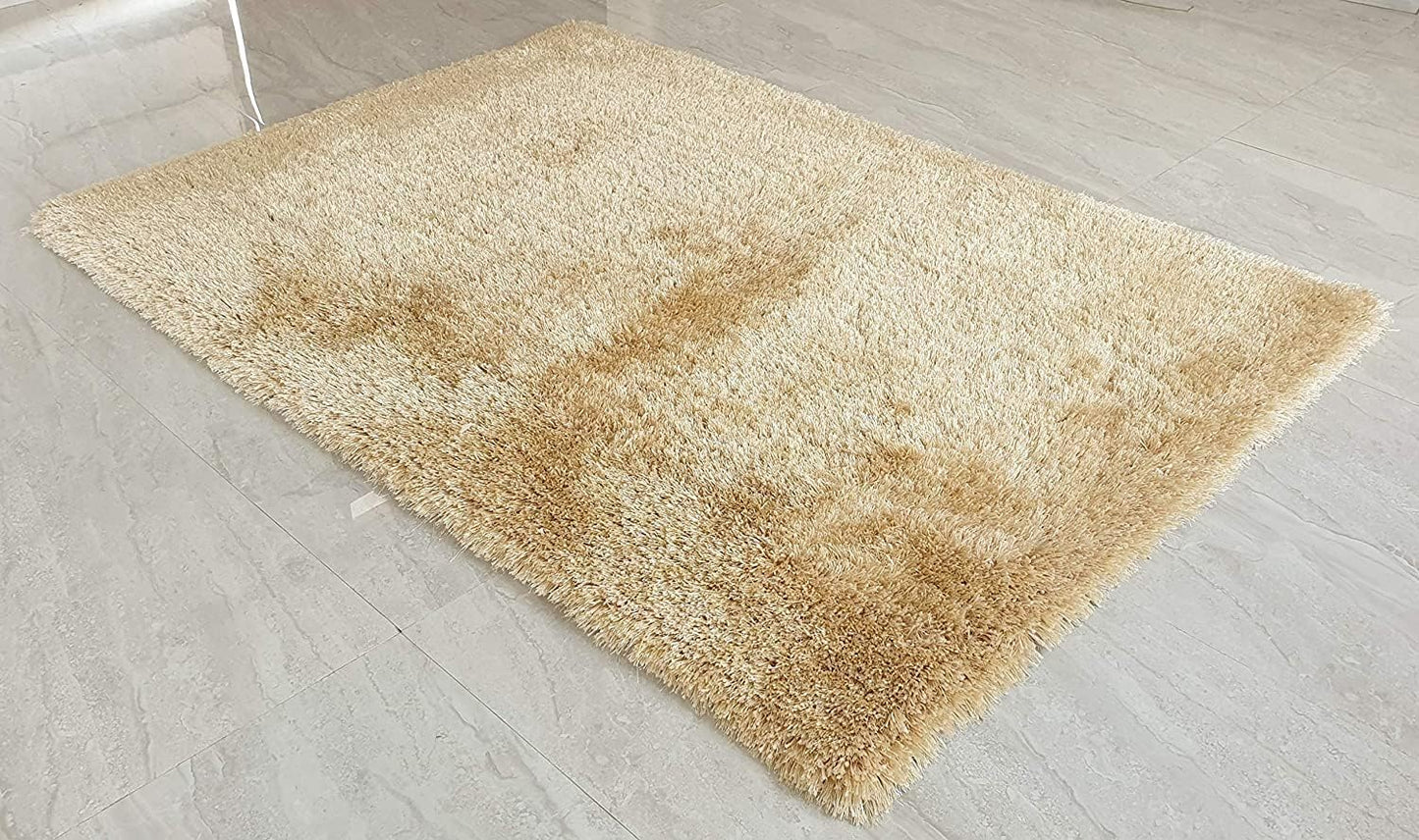Handcrafted Super Soft Microfiber Shaggy Cream Carpet Nuha Rugs