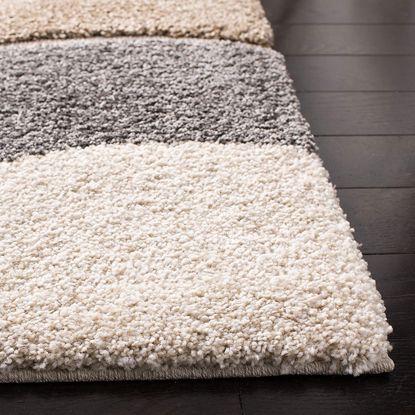 Handcrafted Super Soft Microfiber Shaggy Brown Beige Ivory Wave Shape Carpet Nuha Rugs