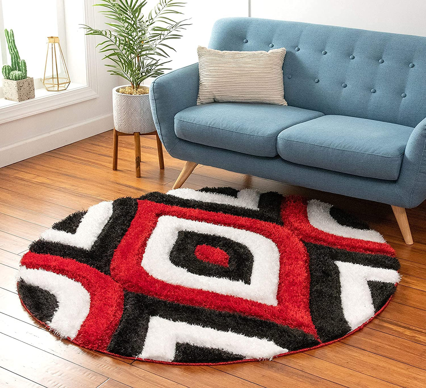 Handcrafted Super Soft Microfiber Shaggy Red Black Eye Round Carpet Nuha Rugs