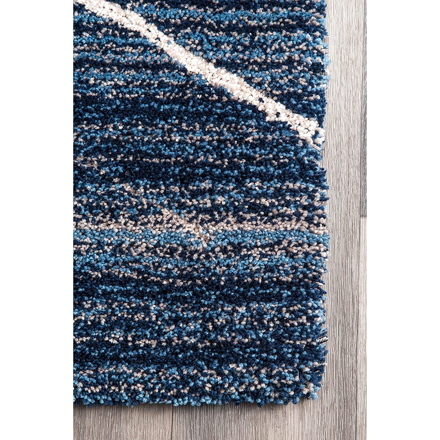 Handcrafted Super Soft Microfiber Shaggy Blue Ivory Mixture Carpet Nuha Rugs