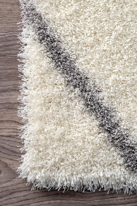 Handcrafted Super Soft Microfiber Shaggy Ivory Grey Trellis Carpet Nuha Rugs