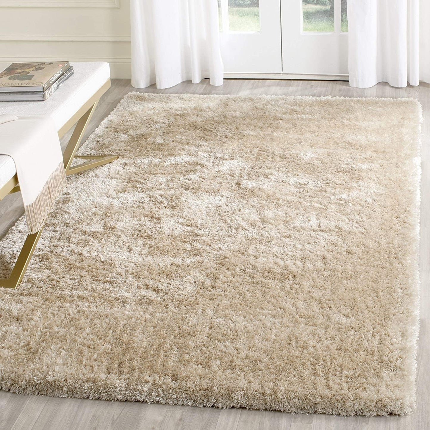 Handcrafted Super Soft Microfiber Shaggy Cream Carpet Nuha Rugs