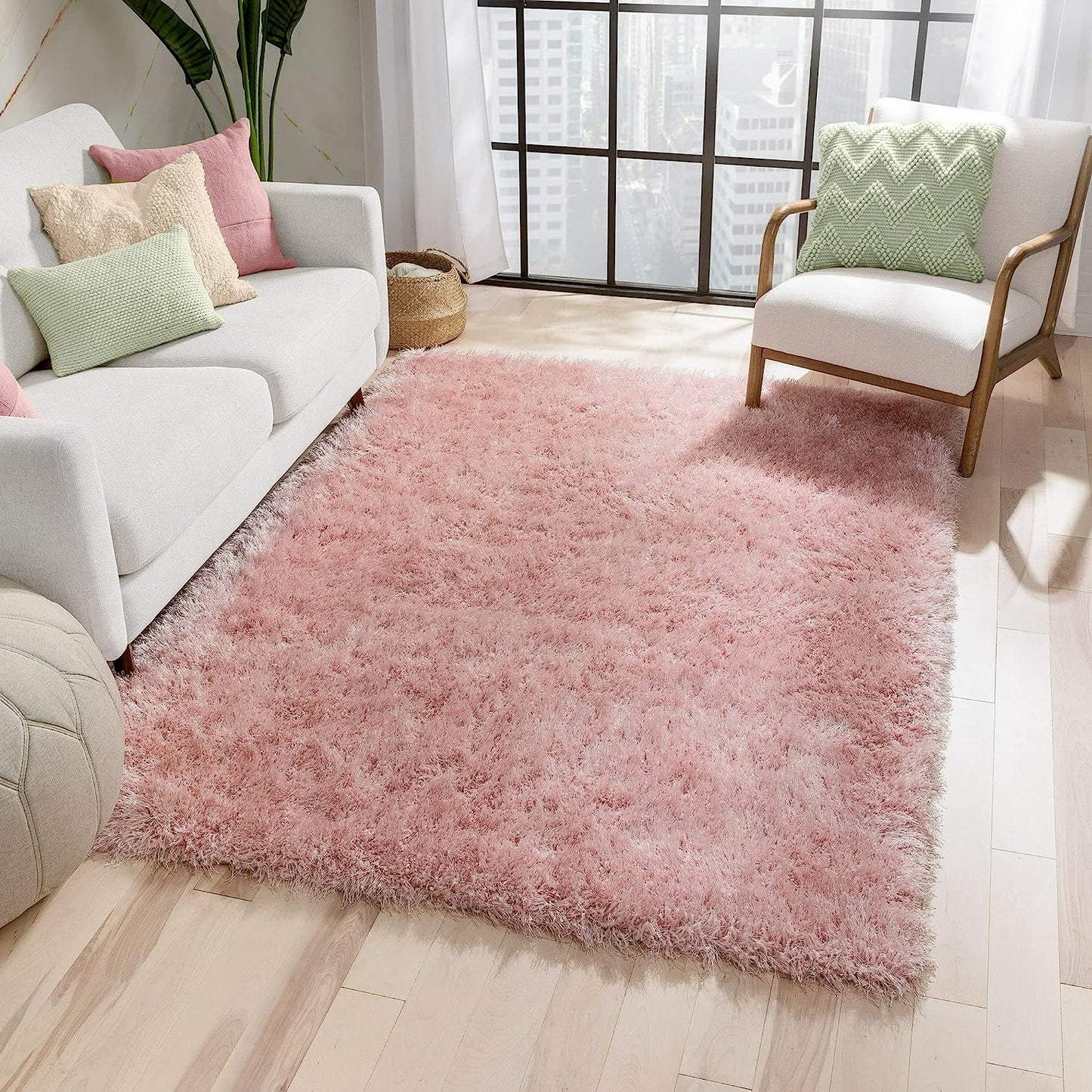 Handcrafted Super Soft Microfiber Shaggy Pink Carpet Nuha Rugs