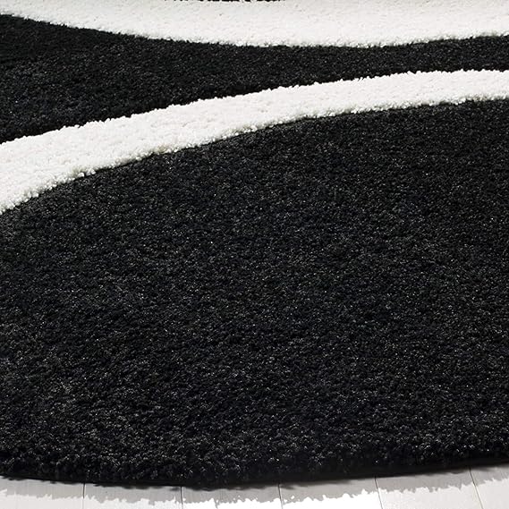 Handcrafted Super Soft Microfiber Shaggy Black Maroon Half Oval Round Carpet Nuha Rugs