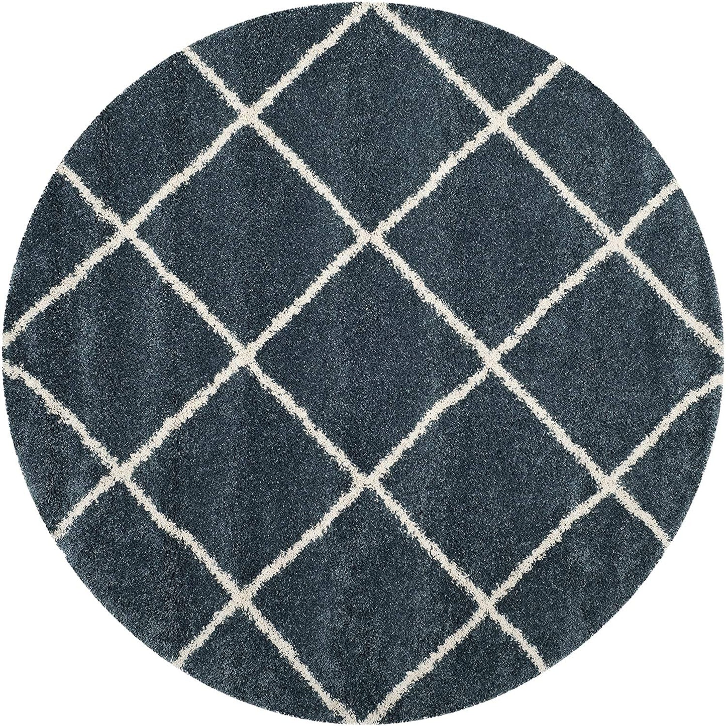 Handcrafted Super Soft Microfiber Shaggy Teal Blue Trellis Round Carpet Nuha Rugs