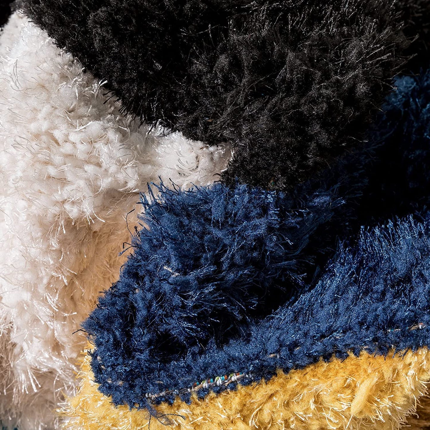 Handcrafted Super Soft Microfiber Shaggy Blue Turquoise Yellow Cross Shape Carpet Nuha Rugs