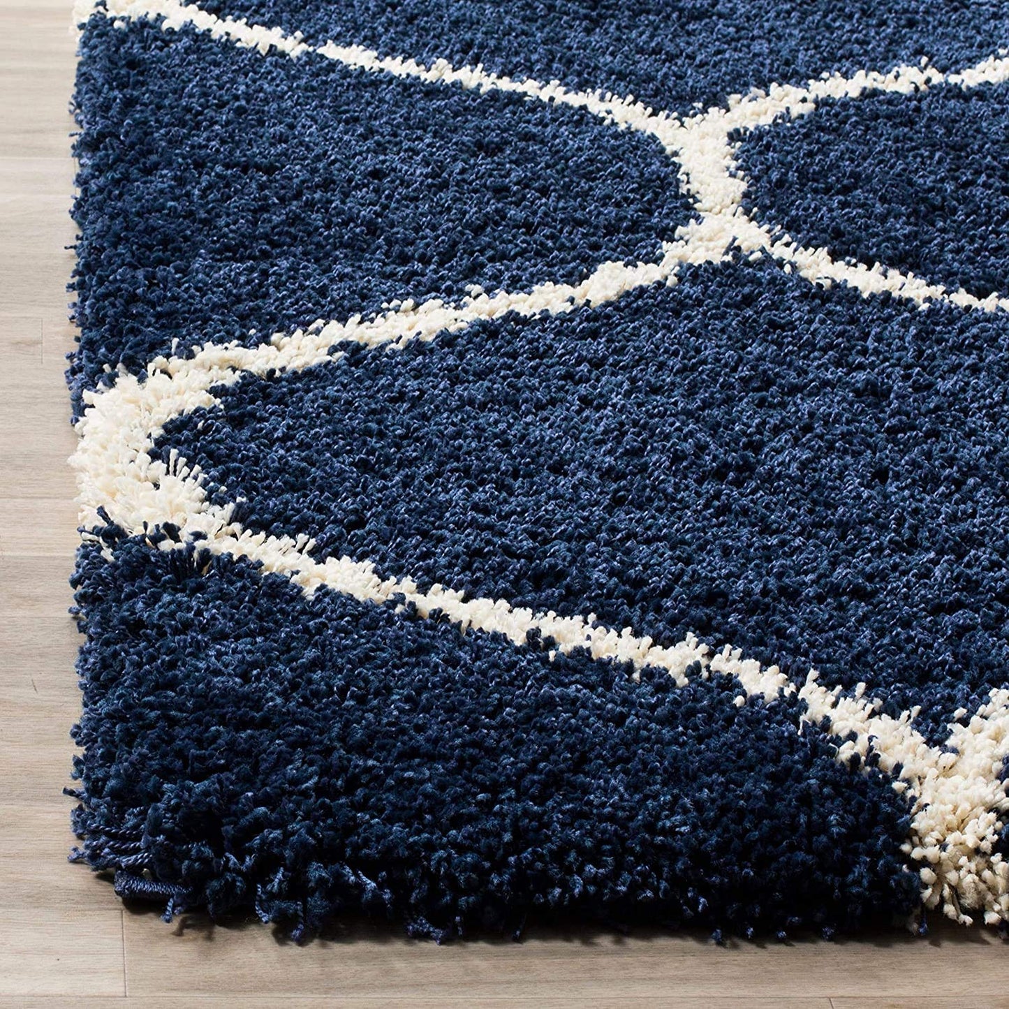 Handcrafted Super Soft Micro Shaggy Navy Blue and Ivory Carpet Nuha Rugs