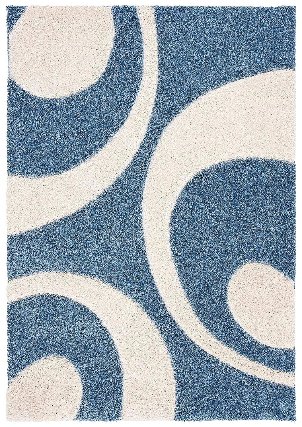 Handcrafted Super Soft Microfiber Shaggy Teal Blue Ivory Halfmoon Carpet Nuha Rugs