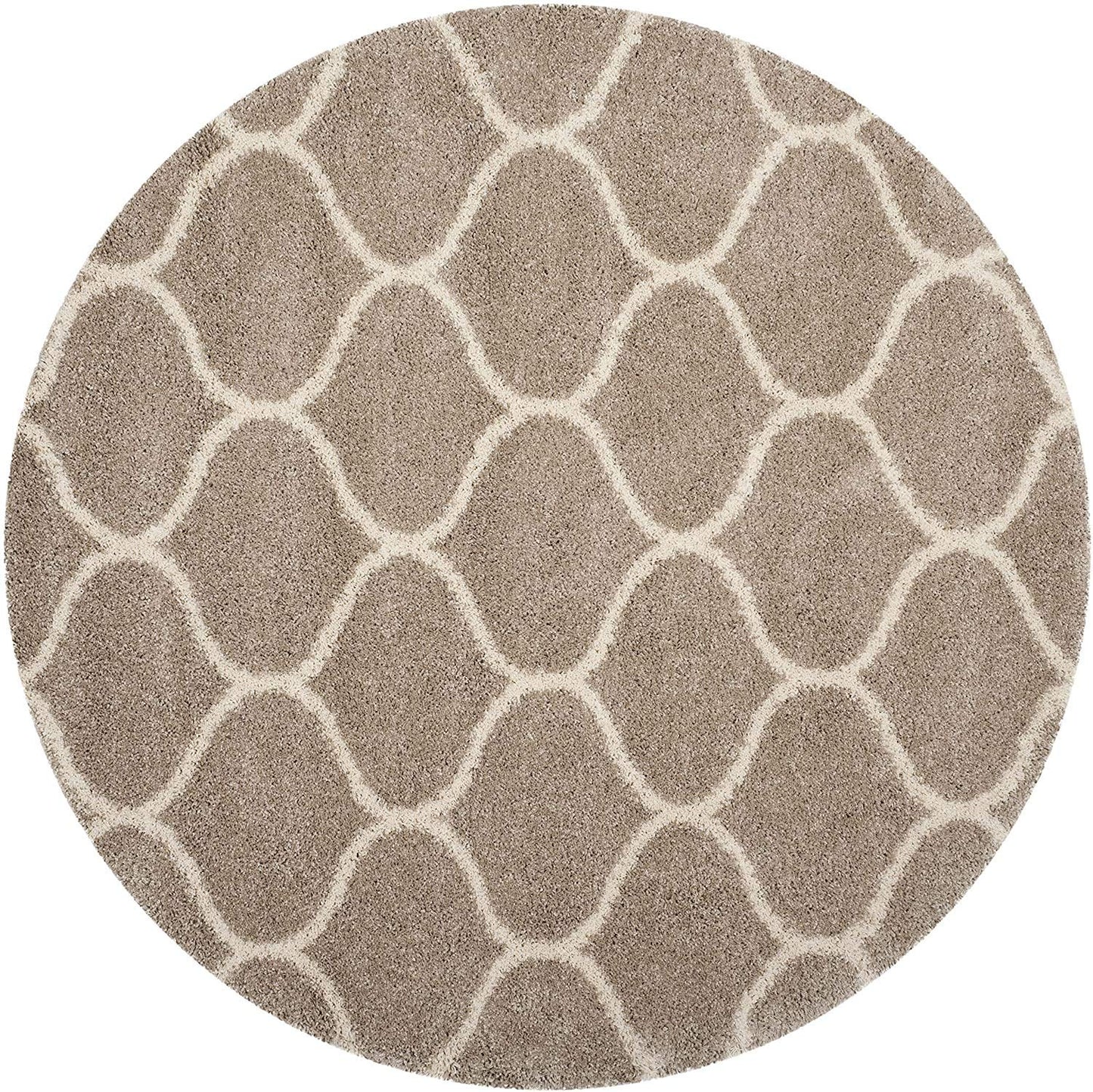 Handcrafted Super Soft Microfiber Shaggy Beige Ivory Moraccan Round Carpet Nuha Rugs