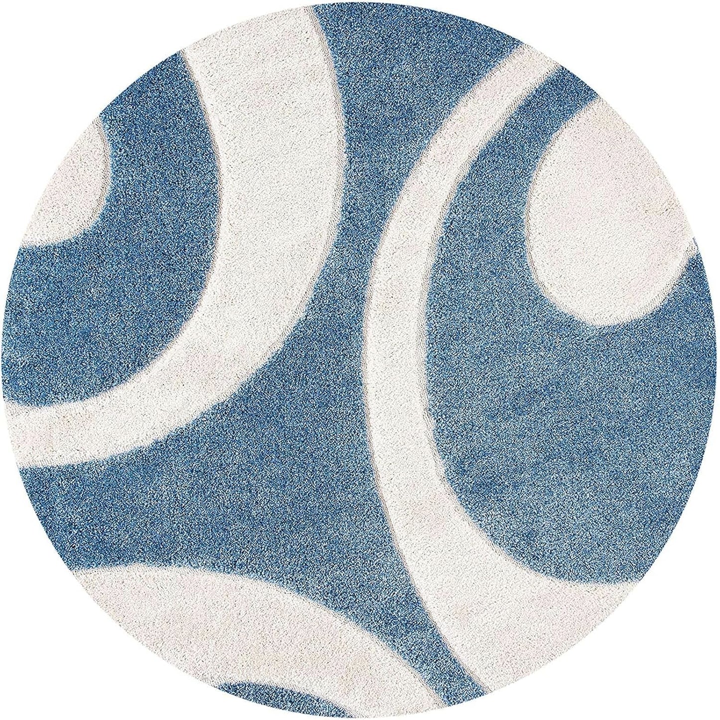 Handcrafted Super Soft Microfiber Shaggy Cream Light Blue Half Oval Round Carpet Nuha Rugs