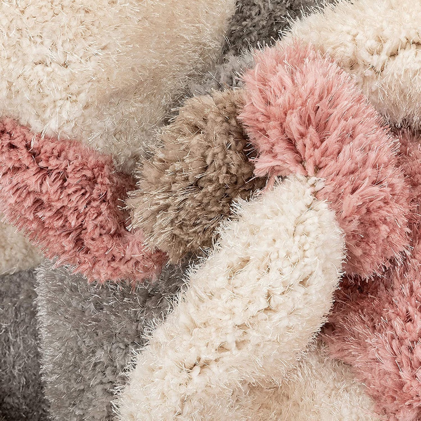 Handcrafted Super Soft Microfiber Shaggy Pink Silver Ivory Ring Shape Carpet Nuha Rugs