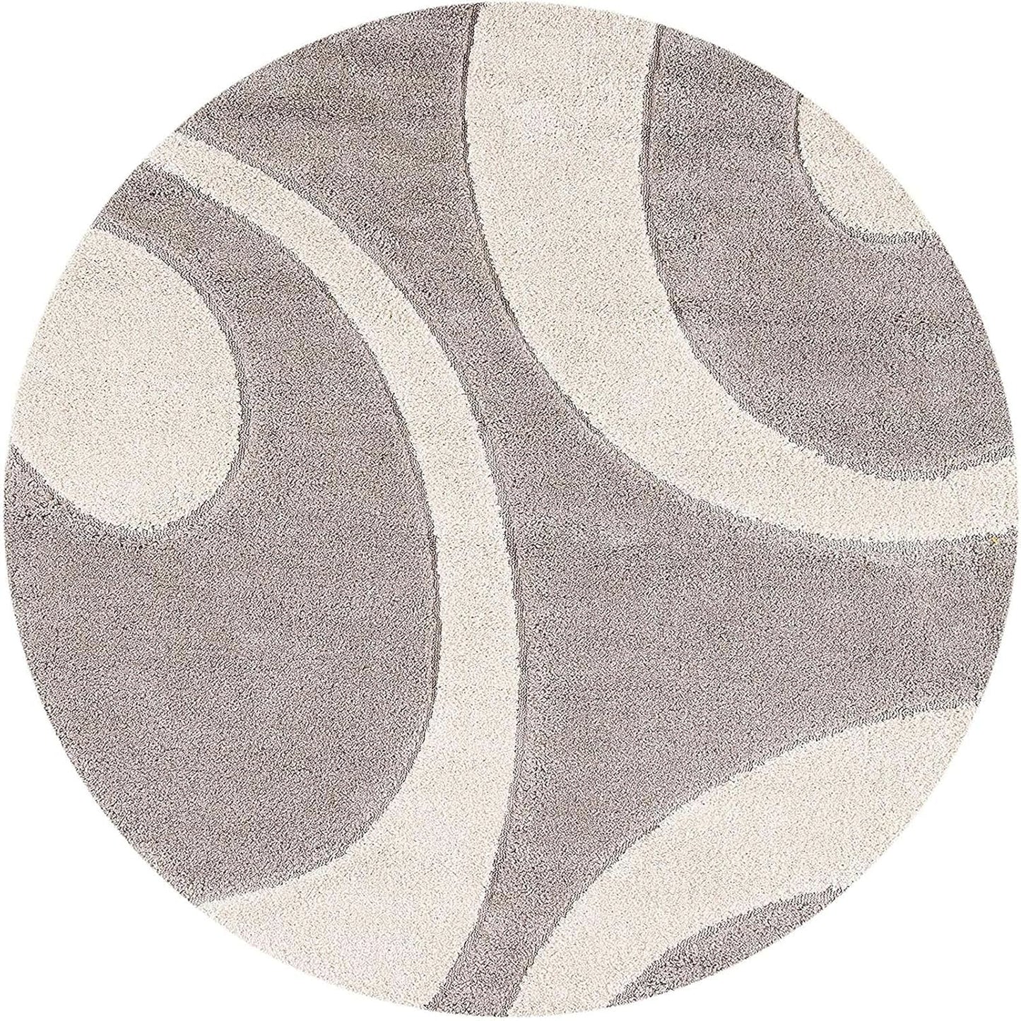 Handcrafted Super Soft Microfiber Shaggy Beige Ivory Half Oval Round Carpet Nuha Rugs