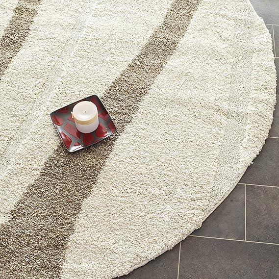 Handcrafted Super Soft Microfiber Shaggy Cream Beige Wave Round Carpet Nuha Rugs