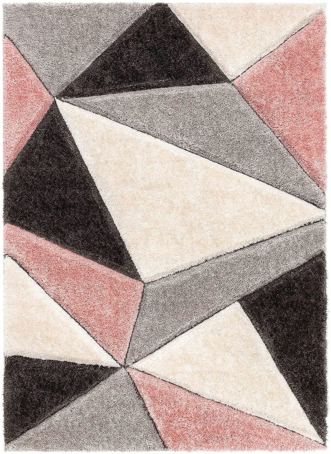 Handcrafted Super Soft Microfiber Shaggy Pink Black Silver Ivory Carpet Nuha Rugs
