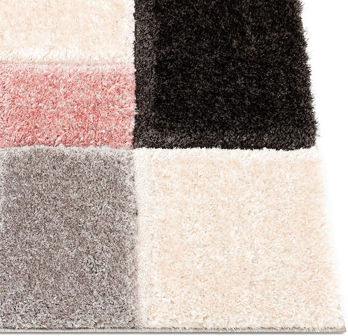 Handcrafted Super Soft Microfiber Shaggy Pink Black Silver Ivory Box Shape Carpet Nuha Rugs