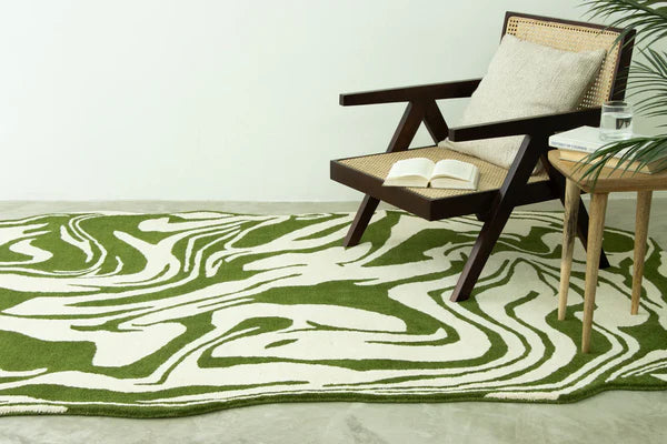 Olive Green Tornado Irregular Rug Nuha Rugs