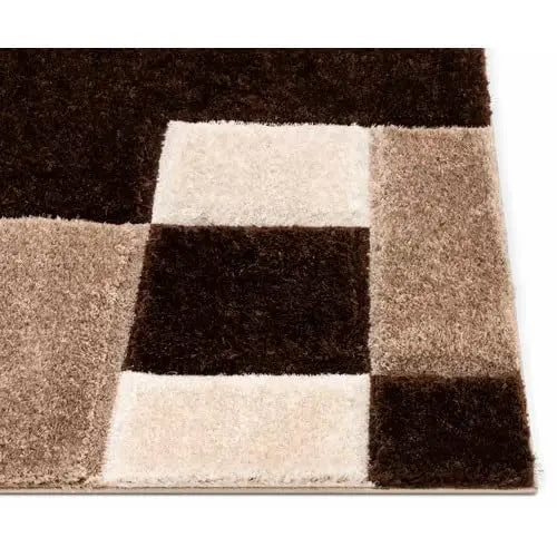 Handcrafted Super Soft Microfiber Shaggy Brown Beige Ivory Carpet Nuha Rugs