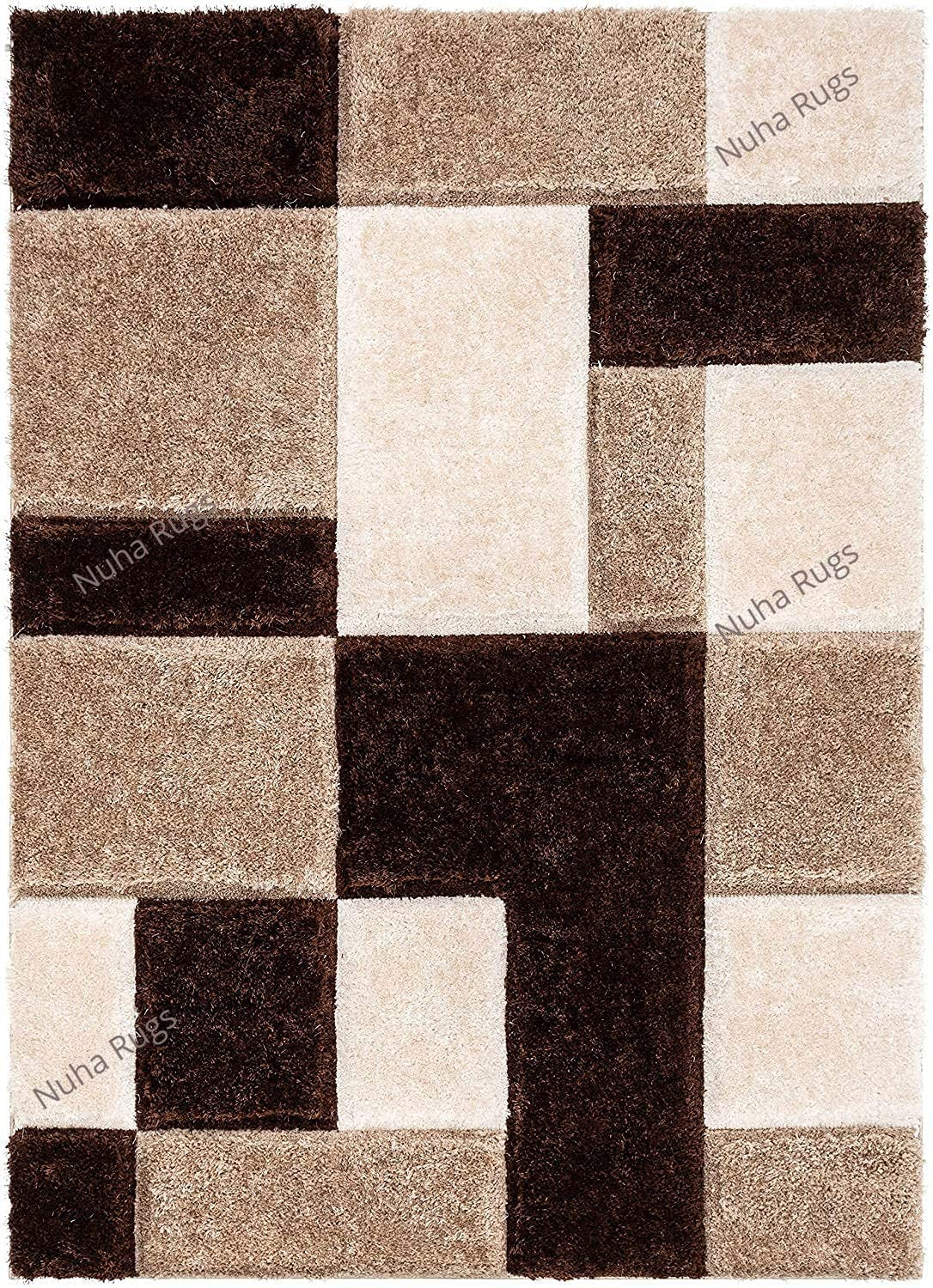 Handcrafted Super Soft Microfiber Shaggy Brown Beige Ivory Carpet Nuha Rugs