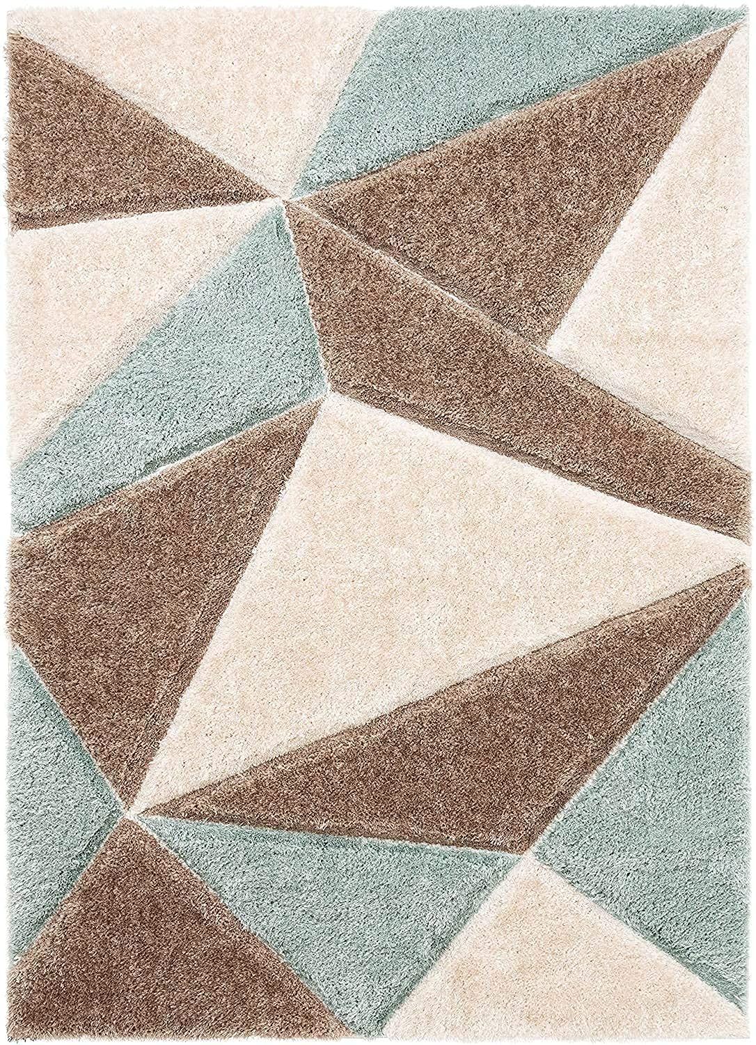 Handcrafted Super Soft Microfiber Shaggy Sky Blue Beige Ivory Carpet Nuha Rugs
