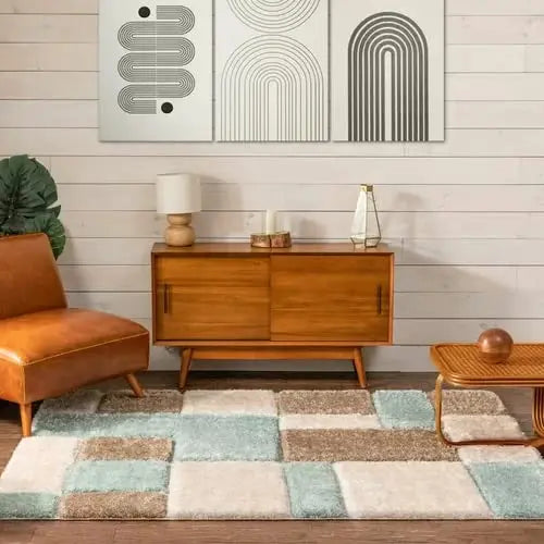 Handcrafted Super Soft Microfiber Shaggy Sky blue Beige Ivory Carpet Nuha Rugs