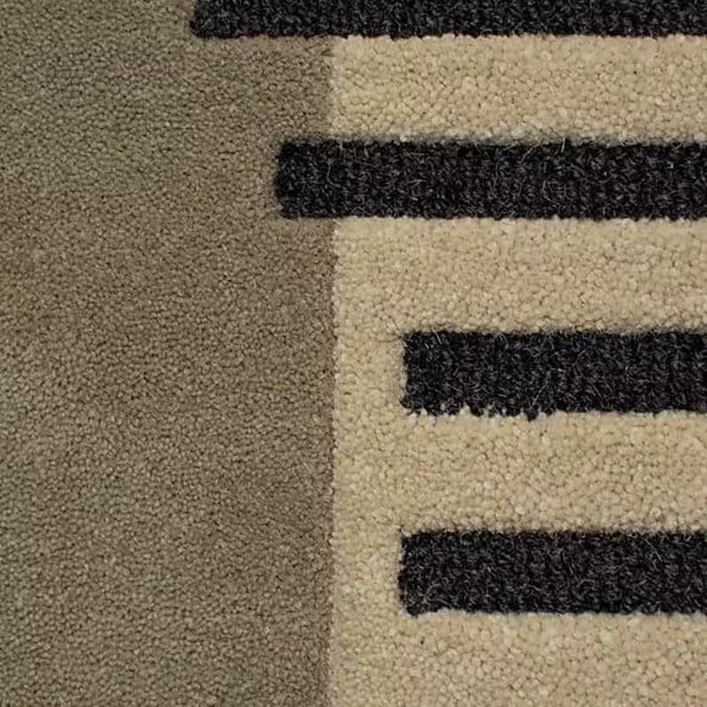 Black Line Yellow Round Rug Nuha Rugs