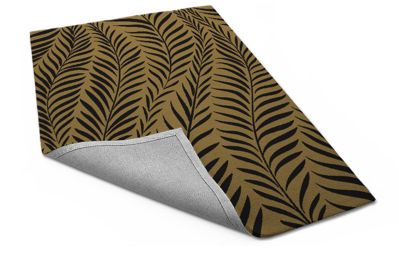 Modern Brown & Black Palm Leaf Rug – Tropical Botanical Design Carpet for Living Room, Bedroom & Home Décor