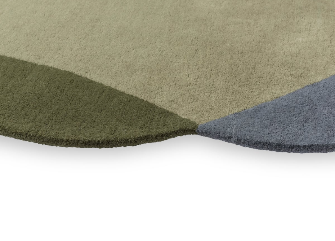 Modern Irregular Shape Abstract Area Rug – Overlapping Blue & Olive Green Contemporary Carpet for Living Room & Bedroom