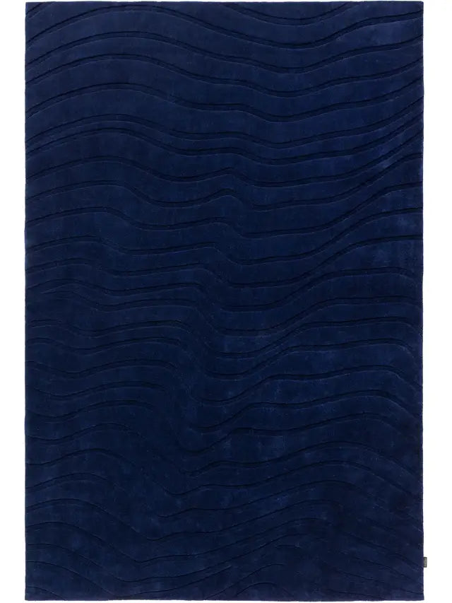 Modern Navy Blue Wave Pattern Area Rug – Luxury Contemporary Carpet for Living Room, Bedroom & Office Décor