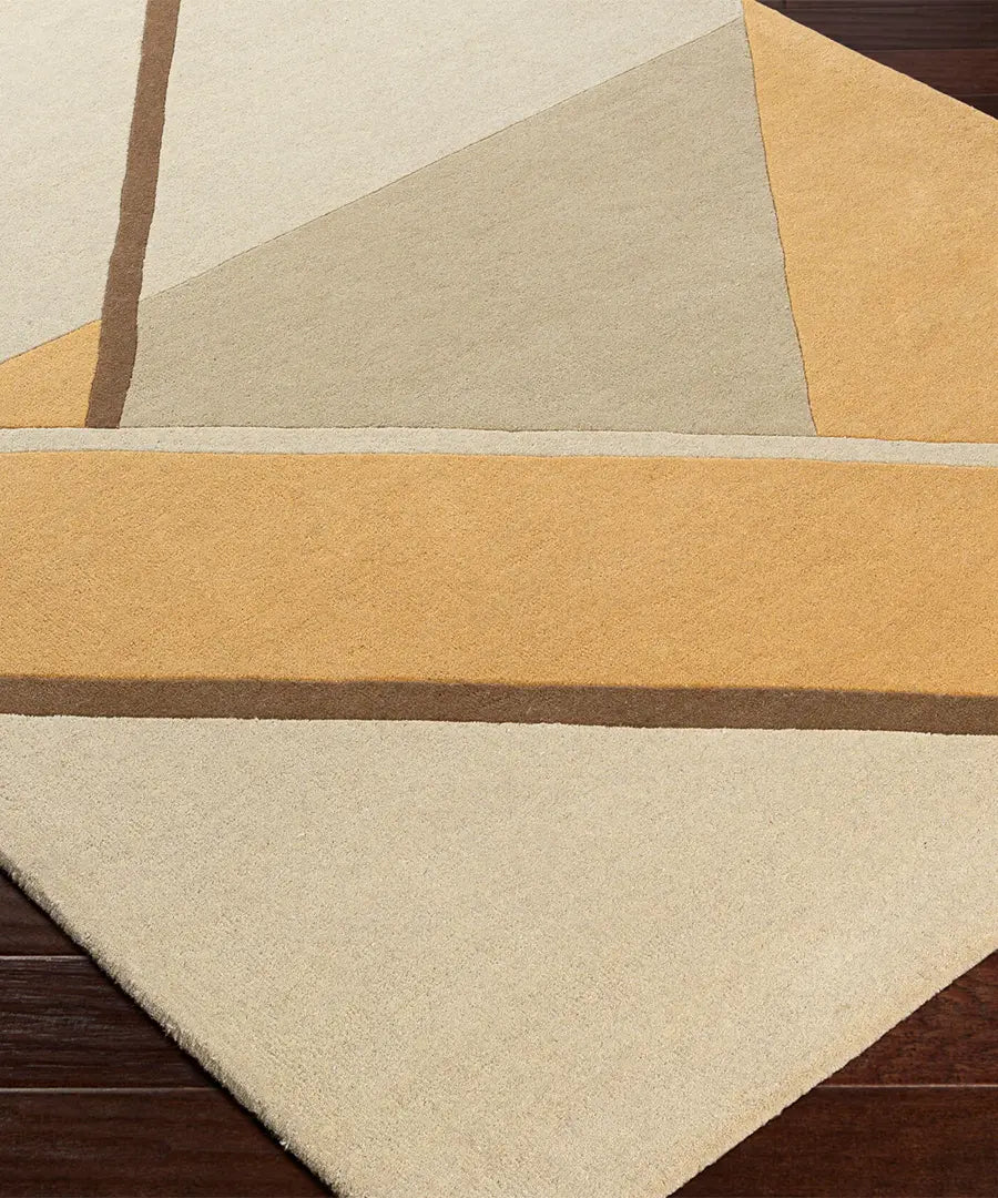 Modern Geometric Area Rug – Yellow, Beige & Brown Abstract Carpet for Living Room, Bedroom & Office Decor