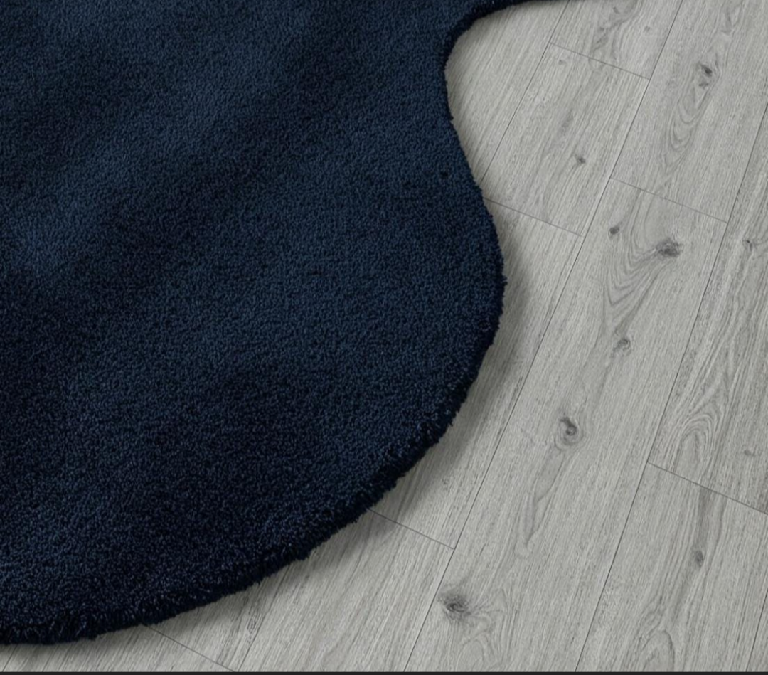 Navy Blue Irregular Shaped Area Rug – Soft Modern Carpet for Office, Bedroom, or Living Room – Unique Abstract Floor Mat