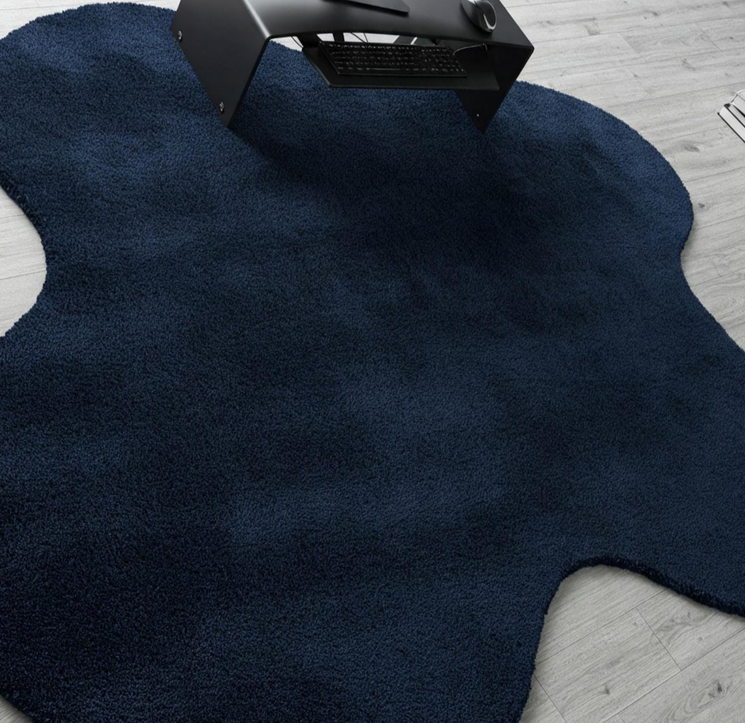 Navy Blue Irregular Shaped Area Rug – Soft Modern Carpet for Office, Bedroom, or Living Room – Unique Abstract Floor Mat